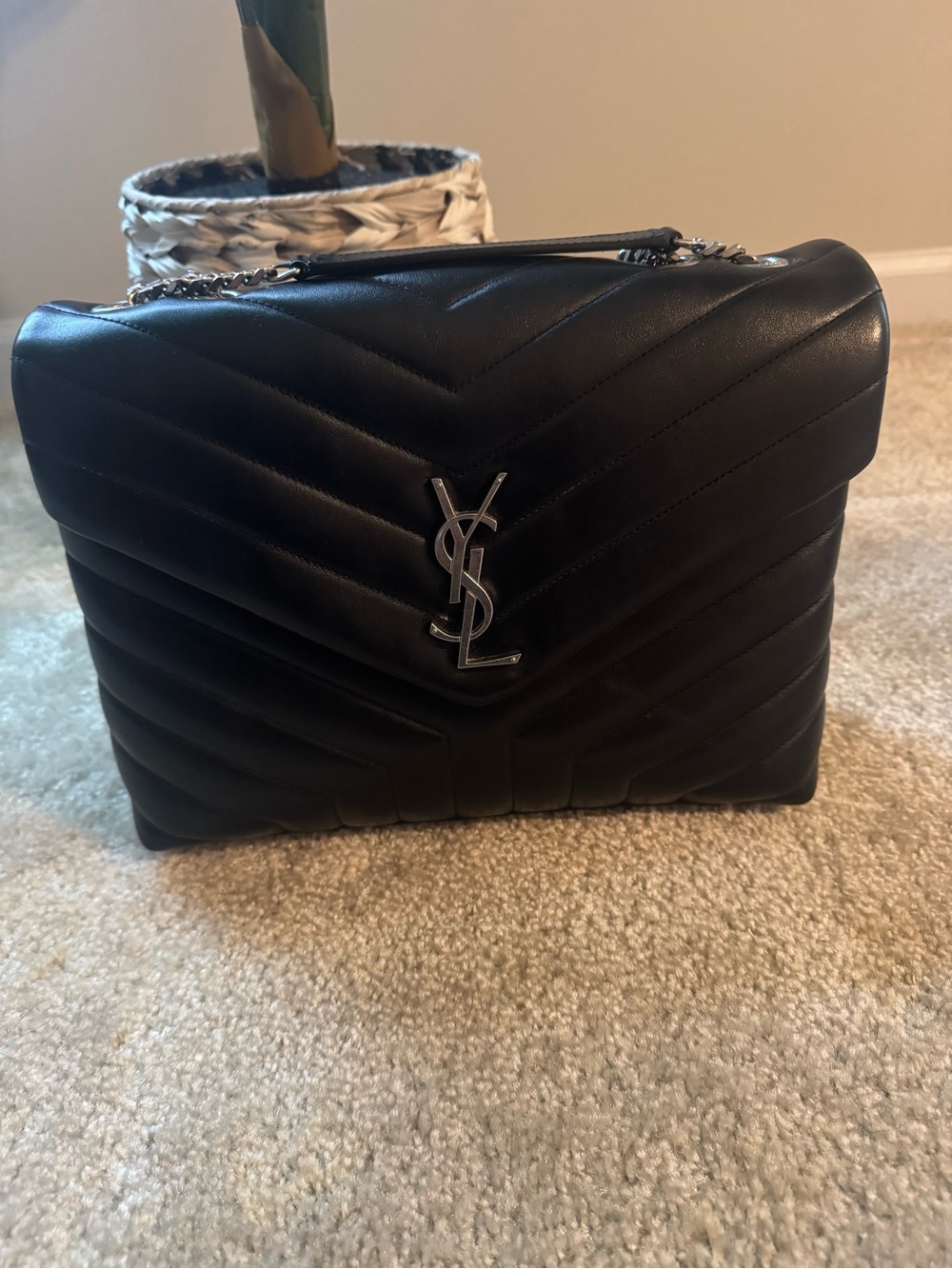 Saint Laurent Black Quilted Leather Shoulder Bag with Silver YSL Hardware